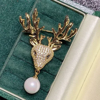 

2020 new super flash full diamond zircon deer Pearl Brooch Pendant two wear design high grade gift female accessories