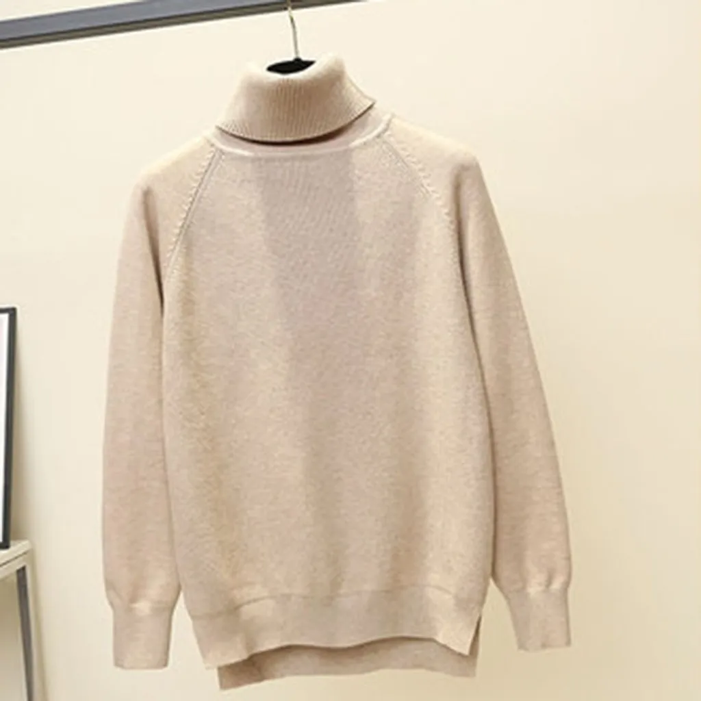 Women Winter Turtleneck Sweater Solid Color Casual Fashion Knitting Basic V-Neck Tops Long Sleeve Slim | Женская одежда