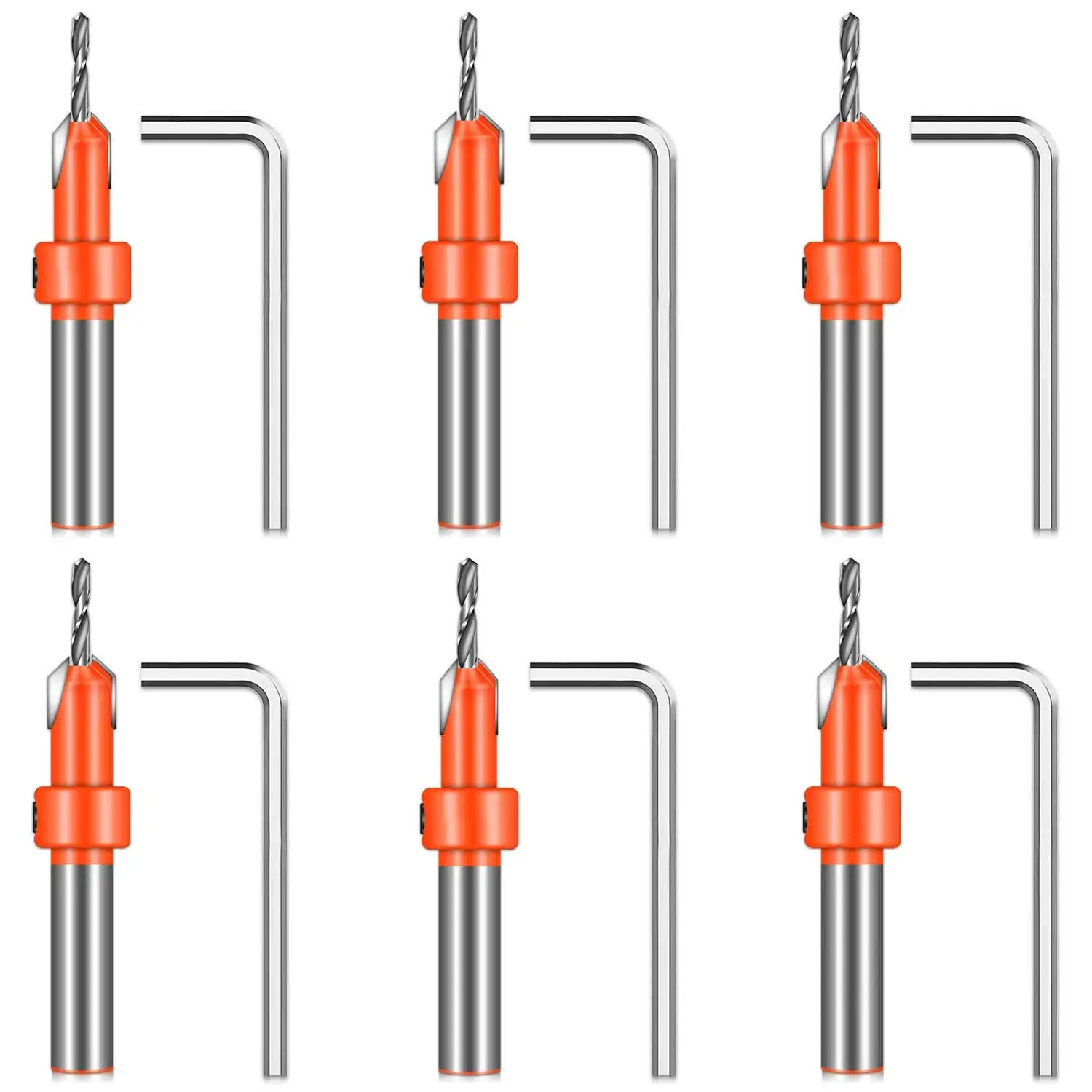 

6Pieces Wood Hole Countersink Drill Bit Set, Timber Woodworking Carpentry Reamer Chamfer for Wood, with 6PCS Hex Key Wrench
