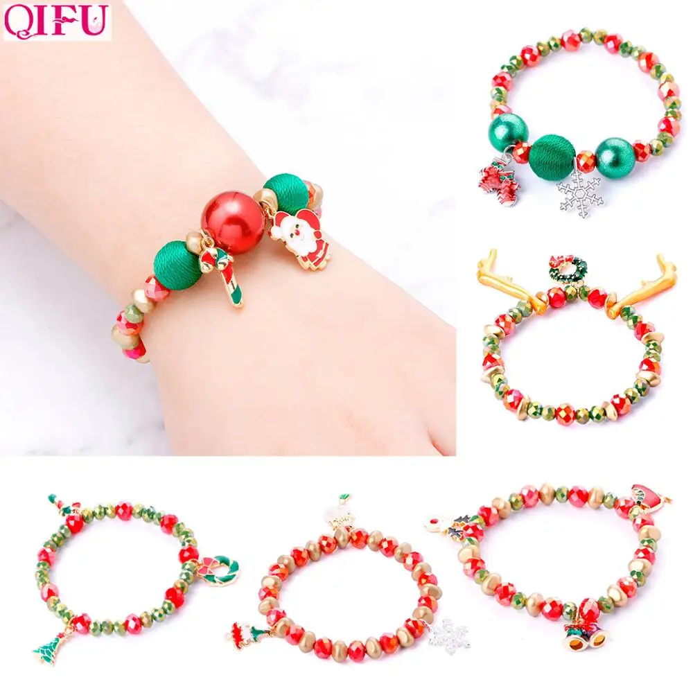 

QIFU Christmas Bracelet Eardrop Santa Claus Necklace Merry Christmas Decor for Home 2019 Xmas Gifts Navidad Happy New Year 2020