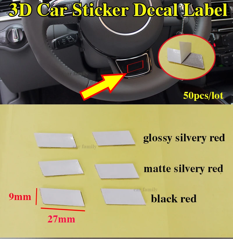 

Good Quality 50pcs Car Steering Wheel Sticker Aluminium 3D Auto Emblems Badge Sticker Decals 27mmx9mm Car Decoration