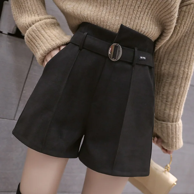 2019 осень зима простые неправильной формы шерстяные шорты с высокой талией тонкие