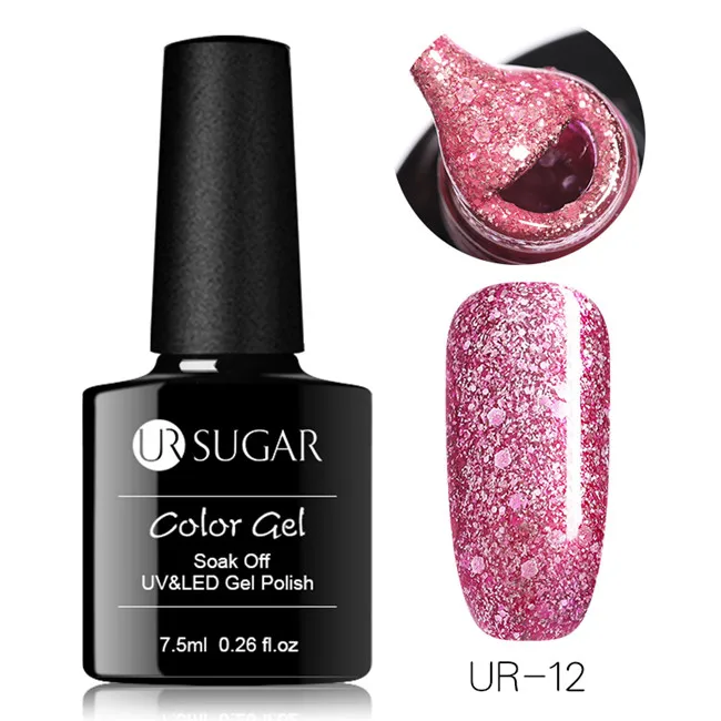 Sequins 12 Ur Sugar 7,5 мл розовое золото блестящий УФ-Гель-лак для ногтей с блестками отмачиваемый УФ-Гель-лак телесного цвета Гель-лак для ногтей - Цвет: Sequins 12