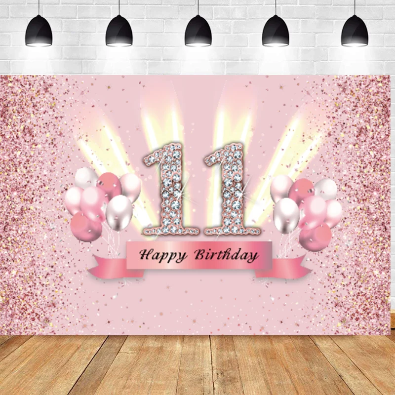 11 Years Old Photo Backdrop Girls Happy Birthday Party Balloon 11th Photography Background Decorations Banner