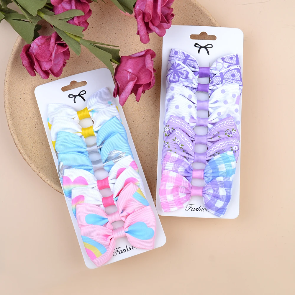 8PCS/Set Cute Ribbon Hair Bows With Clips Barrettes Children For Girls Kids Headwear DIY Accessories Best Gifts | Аксессуары для