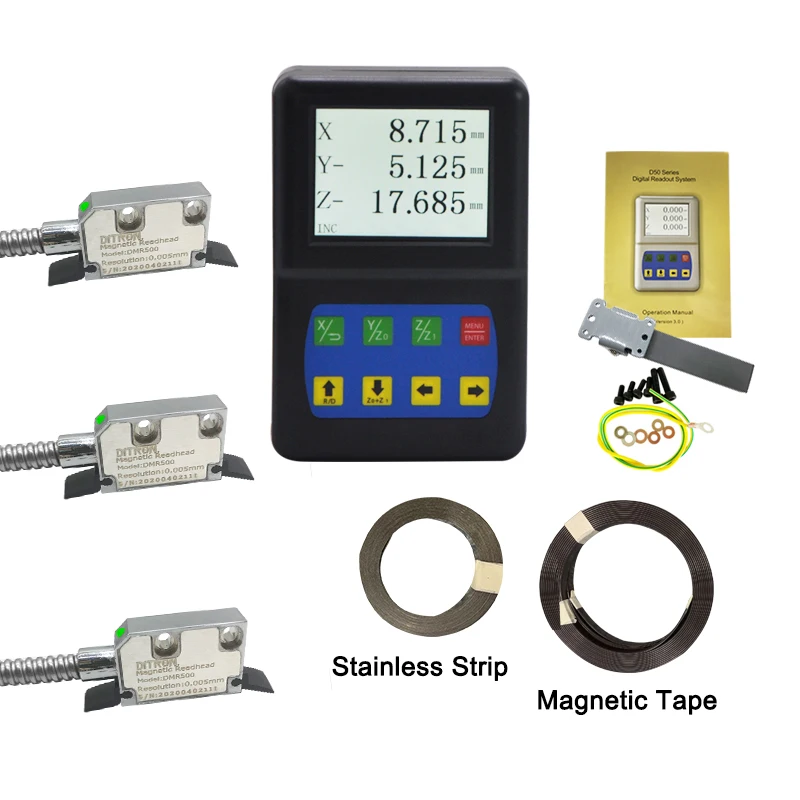 

Small 3 Aixs LCD Digital Readout Dro with 1Meter 2+2 Magnetic Tape 1um Resolution 3pcs Magnetic Read Head