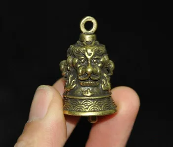 

wedding decoration Old Chinese FengShui Bronze animal lion beast head statue Exorcism Bells Pendant