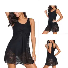 Женский сдельный купальник с закрученным узлом и круглым вырезом, Танкини с контролем живота, кружевной купальник