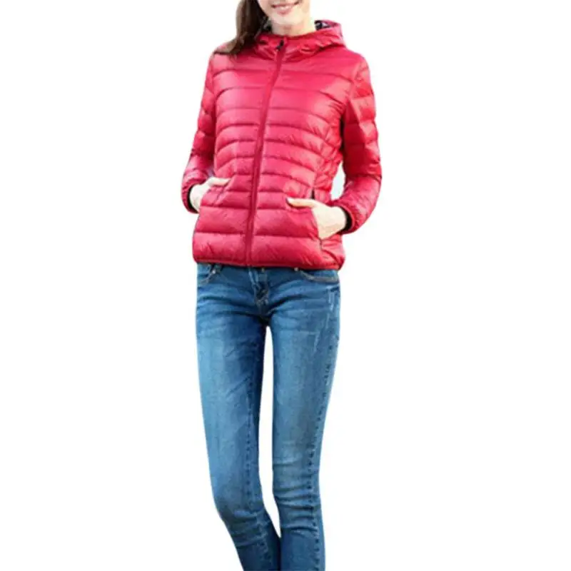 Женское осенне-зимнее пальто на молнии с капюшоном, тонкая куртка, верхняя одежда с длинным рукавом на молнии, Толстая Женская верхняя одежда, Прямая поставка - Цвет: Red