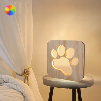 

1pc Home Decoration Wooden Dog Paw Lamp Children's Night Light Kid Bedroom Decoration Warm Light LED USB Night Light