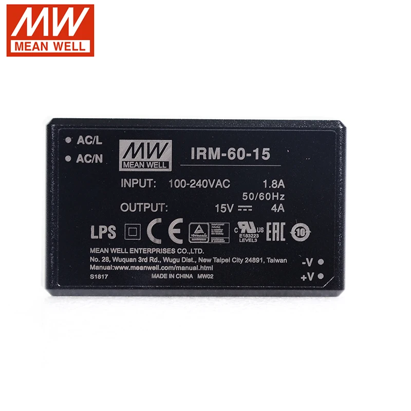 MEAN WELL IRM-60-15 60 Вт PCB собрать инкапсулированный модуль питания 110 В/220 В переменного тока до 15 В постоянного тока 4А модуль тип электрического питания