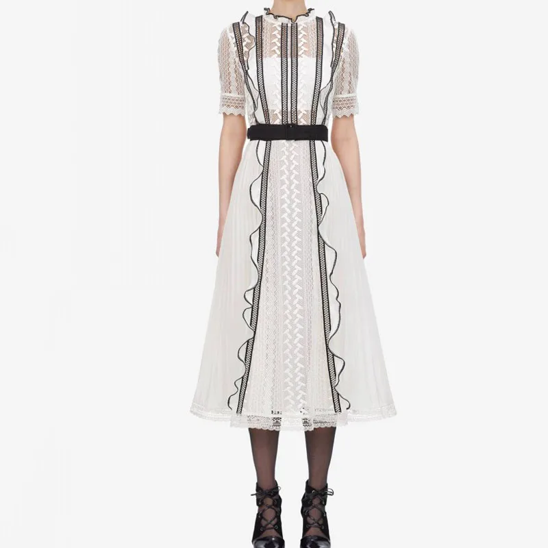 

Self Portrait 2019 New Women Midi Dress White Black Lace Party Dresses
