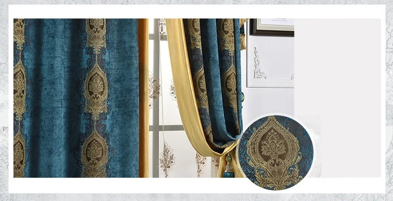 Double velvet high-grade blackout curtains for Living Room Luxury Embroidered Voile Drapes Window Curtain for Bedroom/Hotel