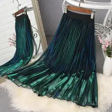 Весенне-осенние женские юбки с завышенной талией, Женская эластичная винтажная плиссированная юбка, женская элегантная сетчатая юбка миди Q2232