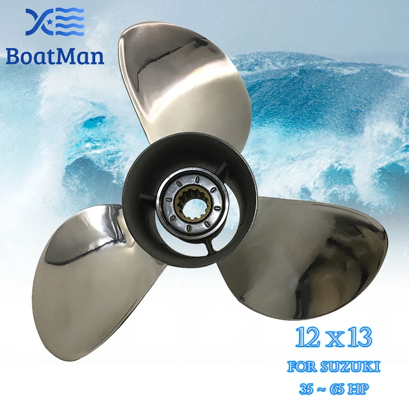 Outboard Propeller 12x13 For Suzuki Engine 35-65 HP Stainless Steel 13 Tooth splines Outlet Boat Parts SS12-0000-013