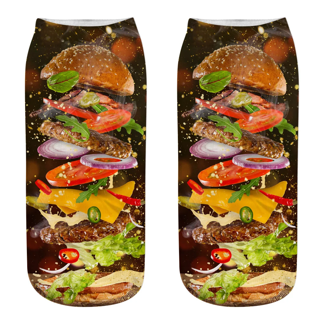 Красочные 3D гамбургеры картофель фри мороженое Cone1 пара женские и мужские носки Модные хлопковые и Полиэстеровые гибкие носки по щиколотку - Цвет: HB08
