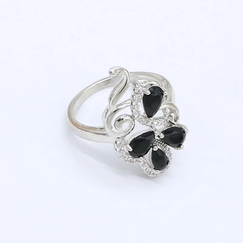 Personalized Black Semi-precious Stones 925 Silver Jewelry Sets For Women Bracelet Necklace Pendant Earrings Ring Birthday Gift