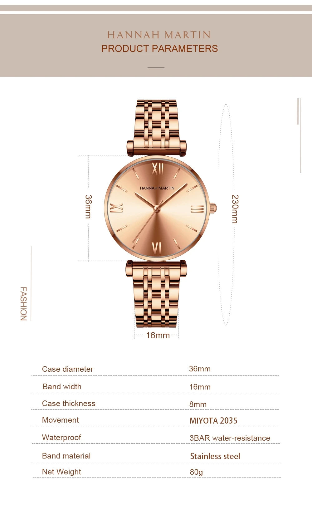 Simple Fashion Stainless Steel Women Watch Rose Gold Elegent Japan Movement Quartz Wristwatch Simple Round Dial Bracelet Watch