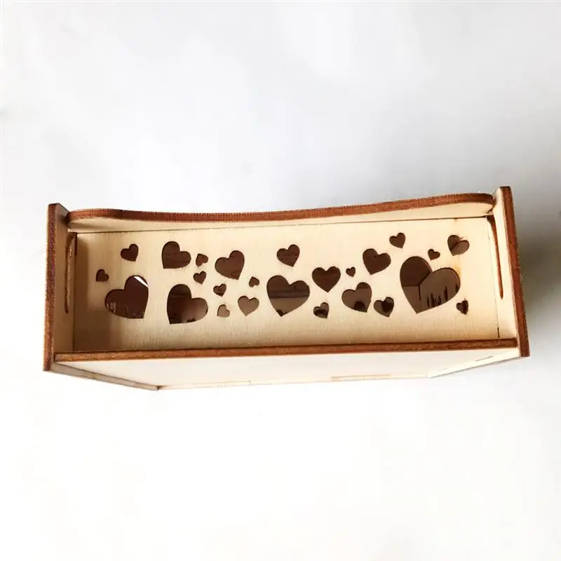 Retro Wooden Guest Book Wooden Wedding Signature Box Heart Shape Wood Pieces Storage Box(Not Contain Heart-Shape Blocks)