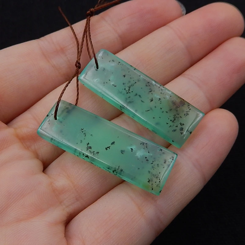 Прямоугольный натуральный камень Chrysoprase с отверстием в передней части красоты ювелирные изделия женские серьги 33x11x4 мм 6,4 г