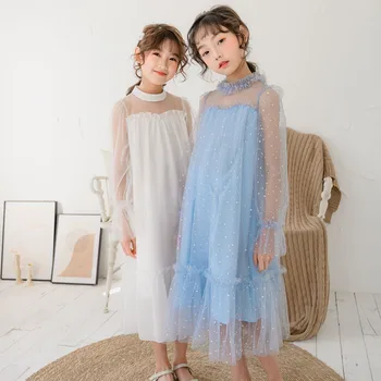 

Girls Dresses 2020 Spring Summer Princess Dress Kids Long Sleeve Star Print Kids Dresses Baby Girls Mesh 4 6 8 10 12 14 16 Yrs