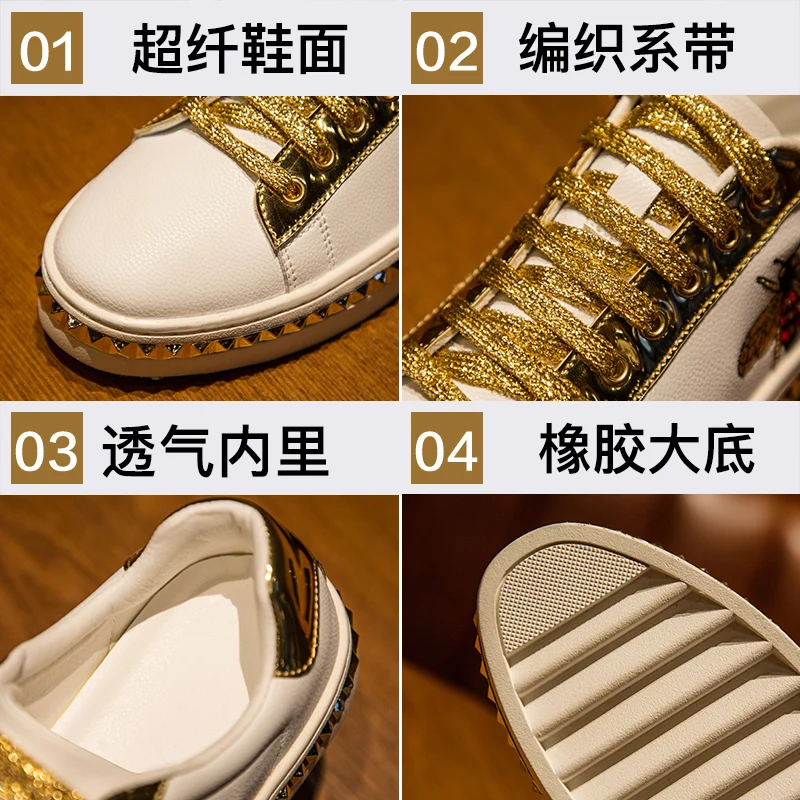 spring Autumn new retro trend men and women casual shoes Skateboard shoes bee white shoes Leather Male Sneakers