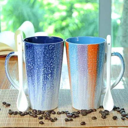 Fsile 2019 New 460ml Creative Belt Spoon Ceramic Mug Couple Milk Coffee Cup Breakfast Milk Tea Mug for Creative Gift Cup