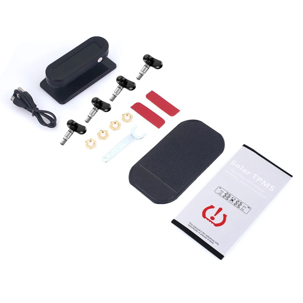 Car Tire Pressure Monitor + IPX-7 Sensors Solar Power TPMS for RV Black
