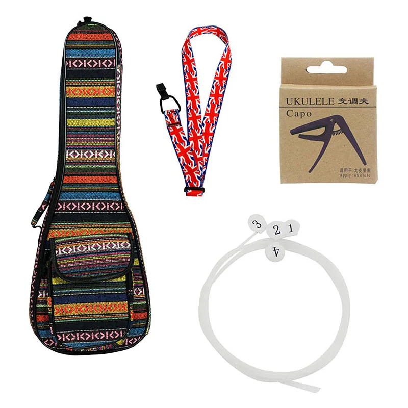 

4Pcs/Set Ukulele Accessory 23 Inch Ukulele Bag Case Backpack 6mm Cotton Padding with Strings + Capo + Strap