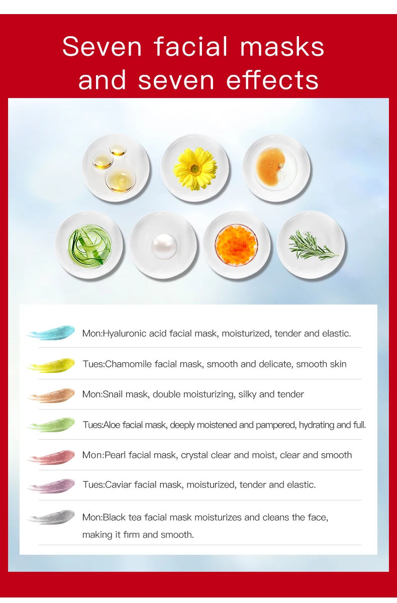 OEM ODM VENZEN moisturizing nourishing Chamomile pearl caviar tea snail hyaluronic acid facial mask set