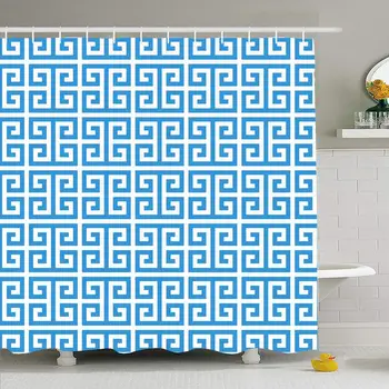 

Shower Curtain Set with Hooks 72x72 Motif Geometric Greek Wall Fret Meander Vintage Symbol Repeated Packaging Key Greeting