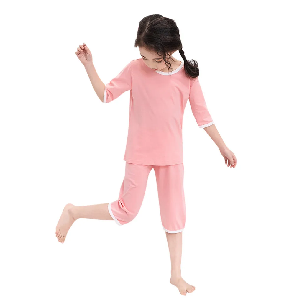 Baby Kids Teens Children Solid Pajamas Homewear Soft Outfits spring Autumn Baby Girls Clothes Pajamas Sets #C