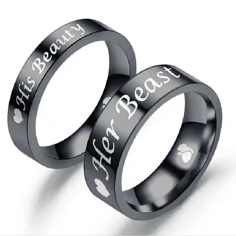 Black Rings Stainless Steel Ring Engraved His Beauty Her Beast Lover Wedding Rings For Women Men Jewelry Anillo Couple Gift Wedding Bands Aliexpress