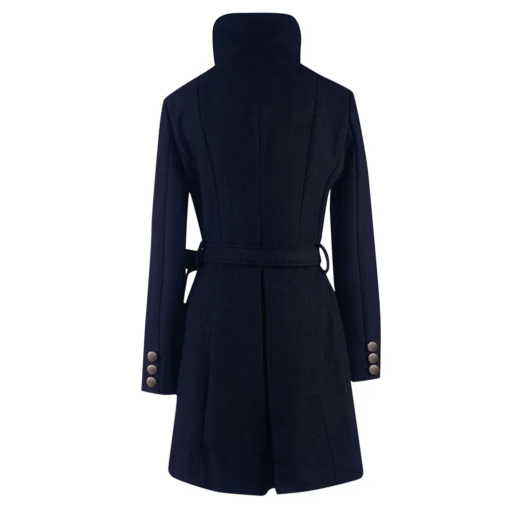 Женское зимнее шерстяное пальто с лацканами, Тренч, теплая одноцветная куртка на пуговицах, пальто с длинным рукавом, верхняя одежда, длинное пальто с поясом, шерстяное пальто