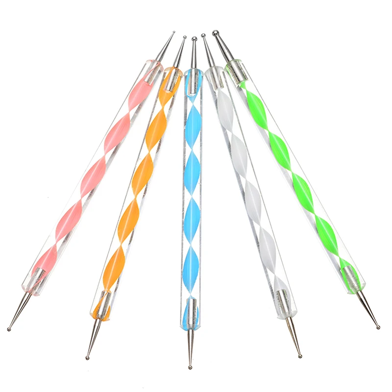 Shellhard 5PCS 2Ways Dotting Pens Manicure Tools Professional Nail Art Paint Marbleizing Design Set for Doting Tools