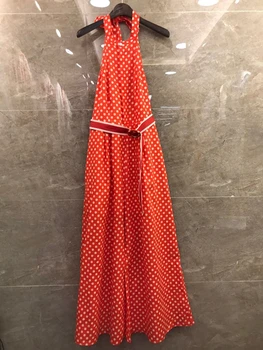 

2020 Spring and Summer New Women's Lace-up Knotted Halter Decorative Linen Polka Dot Sleeveless Jumpsuit Casual 529