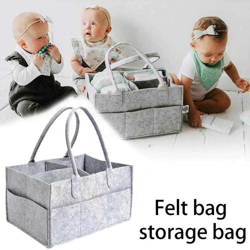 Baby Diaper Organizer Felt Changing Nappy Kids Storage Carrier Bag Grey UK 