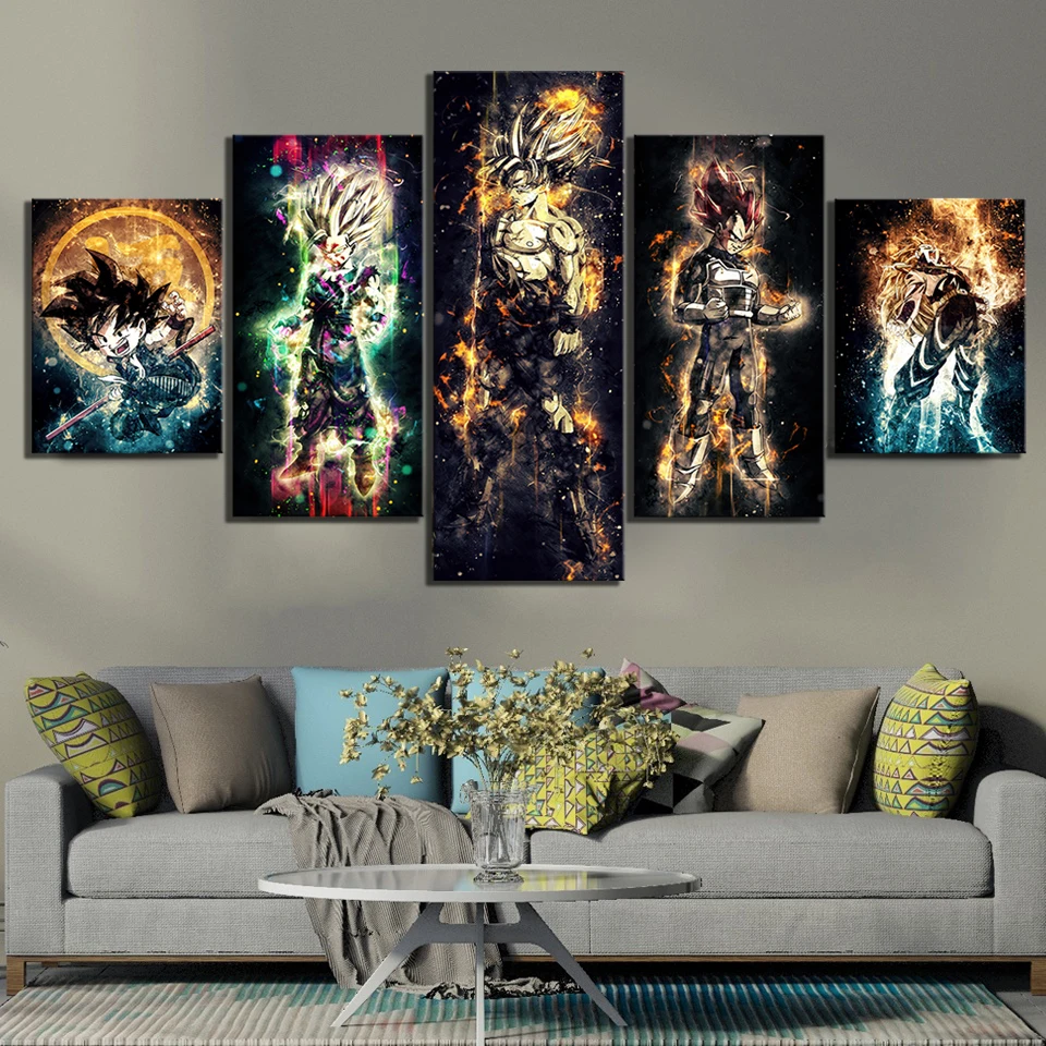 Günstig Wand Kunst Leinwand Gemälde 5 Stück Dragon Ball Bilder Drucke Hause Dekoration Animation Poster Für Wohnzimmer Modulare Rahmen