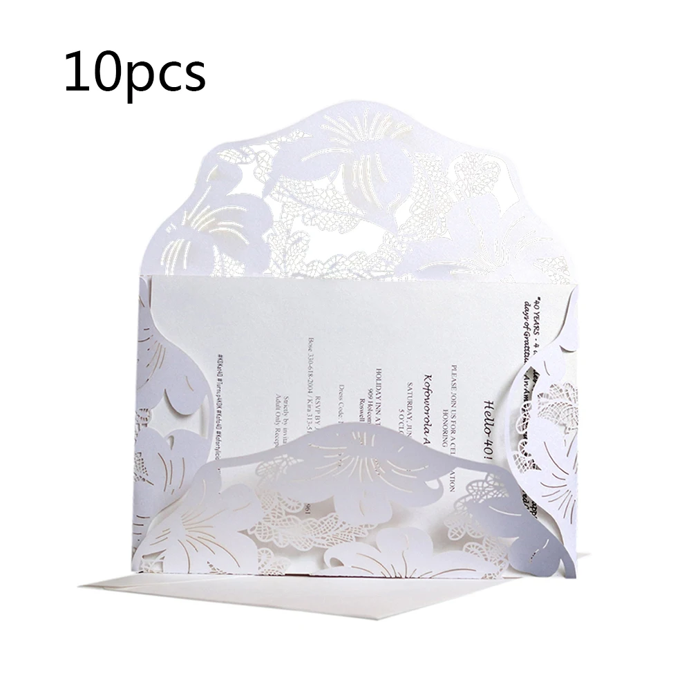10pcs/Set Elegant Square Hollow Lover Flower Laser Cut Wedding Invitation Card With Ribbon Personalized Wedding Decor Party - Цвет: as picture