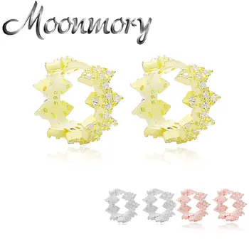 

Moonmory 925 Sterling Silver Geometric Zircon Hoop Huggies Earring For Girl Christmas Present Fine Crystal Stone Ohrring Jewelry