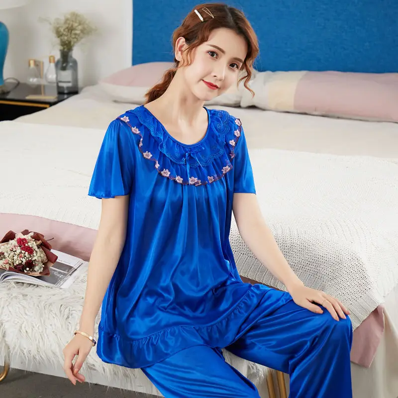 Plus Size 5XL Satin Pajamas Set Women's Pajamas with Shorts Homewear for Middle Age Women Cheap Nightwear Nighty for Ladies