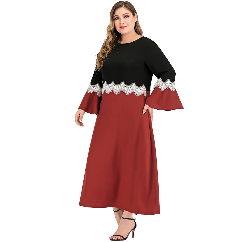 Fashion Women Casual Plus Size Long Sleeve Solid Bandage O-Neck Dress Winter Dropshipping free shipping fashion Workwear Le