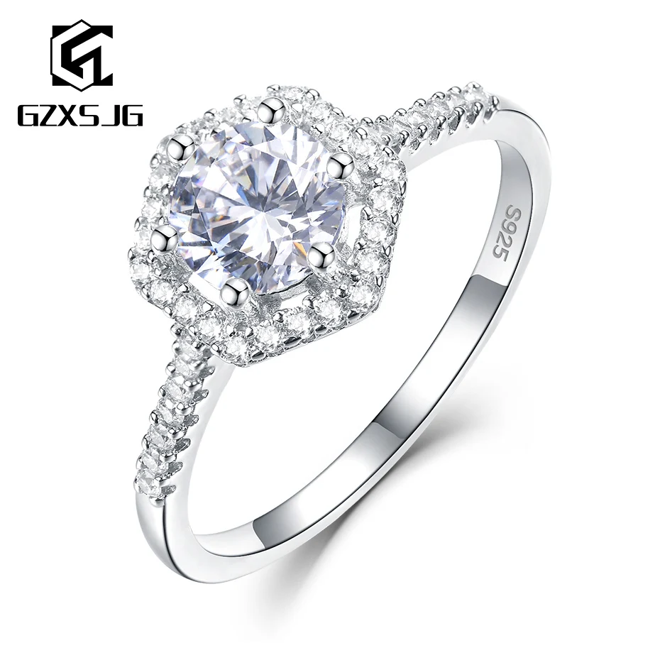 GZXSJG Moissanite Rings for Women 925 Sterling Silver Ring D color VVS1 Engagement Bride Unique Gift Fine Jewelry | Украшения и