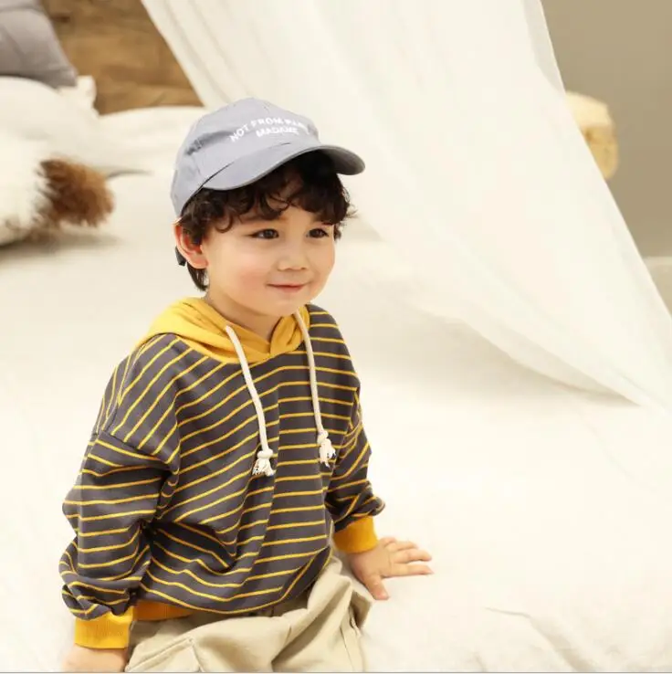 new arrival boys girls striped t-shirt cotton full sleeve autumn kids hooded sweatshirts 2-7t - Цвет: pic