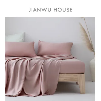 

High-End 60 Tencel Four-piece Set Solid Color Viscose Bare Sleeping Double-Sided Silky Summer Sheet Li Quilt Cover Bedding Artic