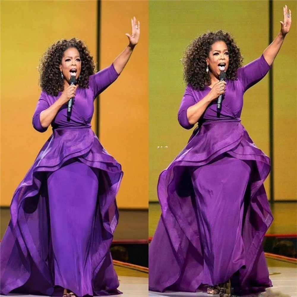 

Sevintage 2020 Purple Mermaid Celebrity Dress Middle East Dubai Short Sleeves Long Prom Dress Formal Evening Gowns Abendkleider