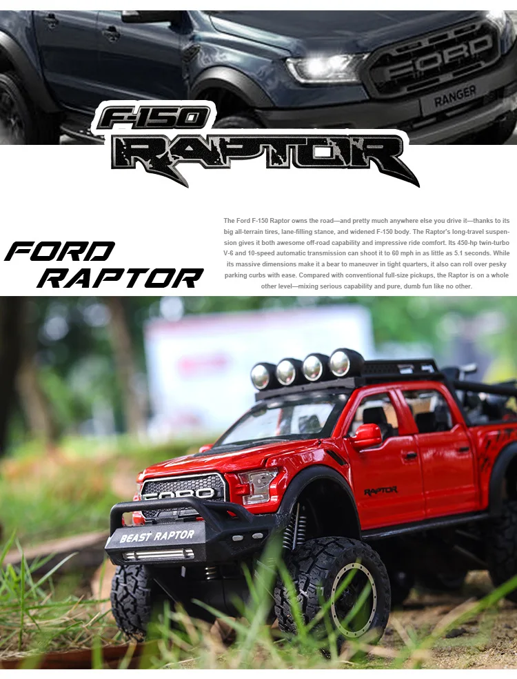 1:28 Ford Raptor Дети моделирование сплава Модель автомобиля игрушка Выкл-модель дорожного транспортного средства для детей Подарки