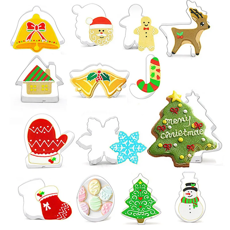 14pcs DIY Christmas Mold Set Cookie Cutters Star Tree Bell Angel Candy Chocolate Cane Biscuit Cutting Sushi Cake Decor | Дом и сад