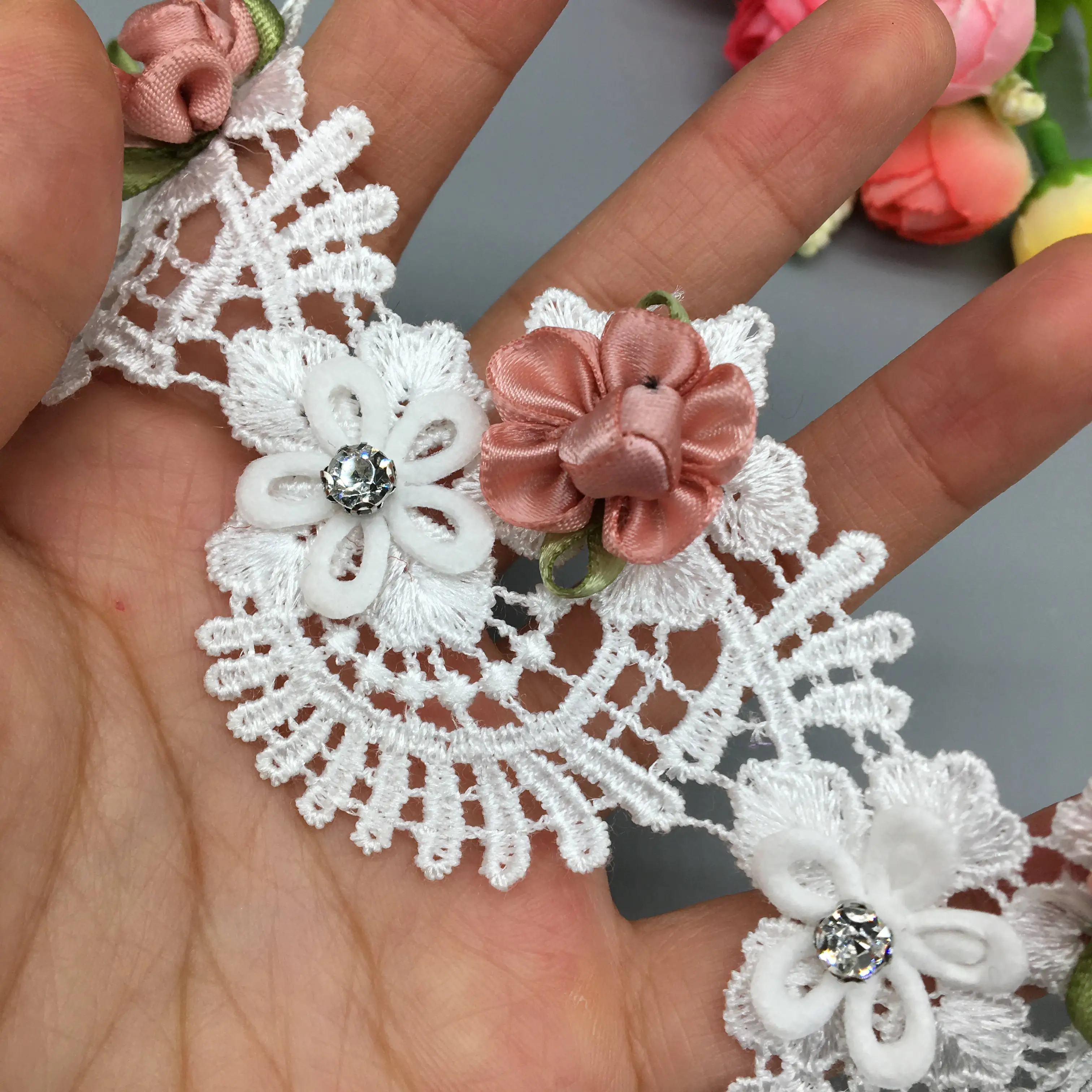 20 шт. кружевная Лента 3D в форме ракушки Стразы роза цветок отделка ткань DIY