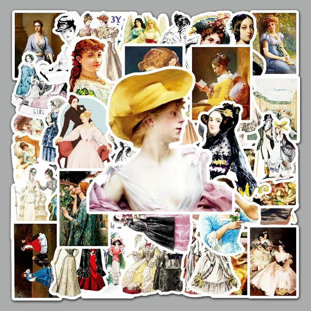 Vintage European Ladies/Tickets Old Peper Stickers DIY Scrapbooking Label Diary Sticker Retro Character Stickers 50Pcs/Pack